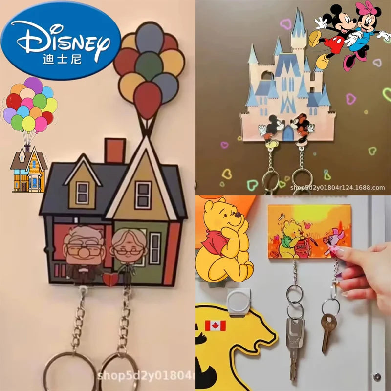 Disney-llavero de Mickey Mouse para parejas, colgante antipérdida, Winnie the Pooh, decoración del hogar, pegatina para refrigerador